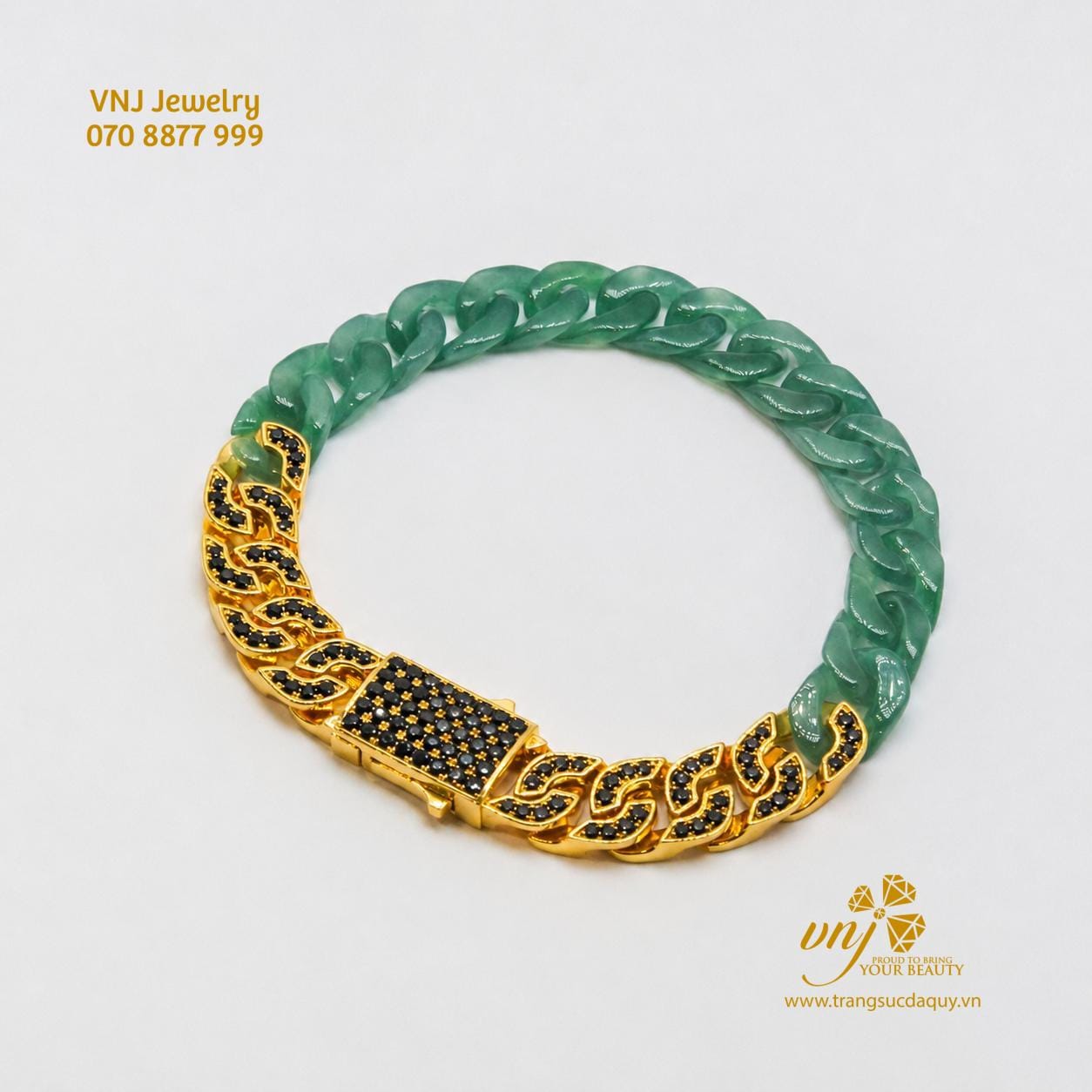 Lắc Tay Cuban Vàng Phỉ Thúy Lam Type A LTJ3 - Ảnh 7