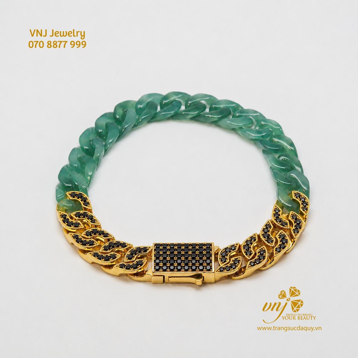 Lắc Tay Cuban Vàng Phỉ Thúy Lam Type A LTJ3 - Ảnh 6
