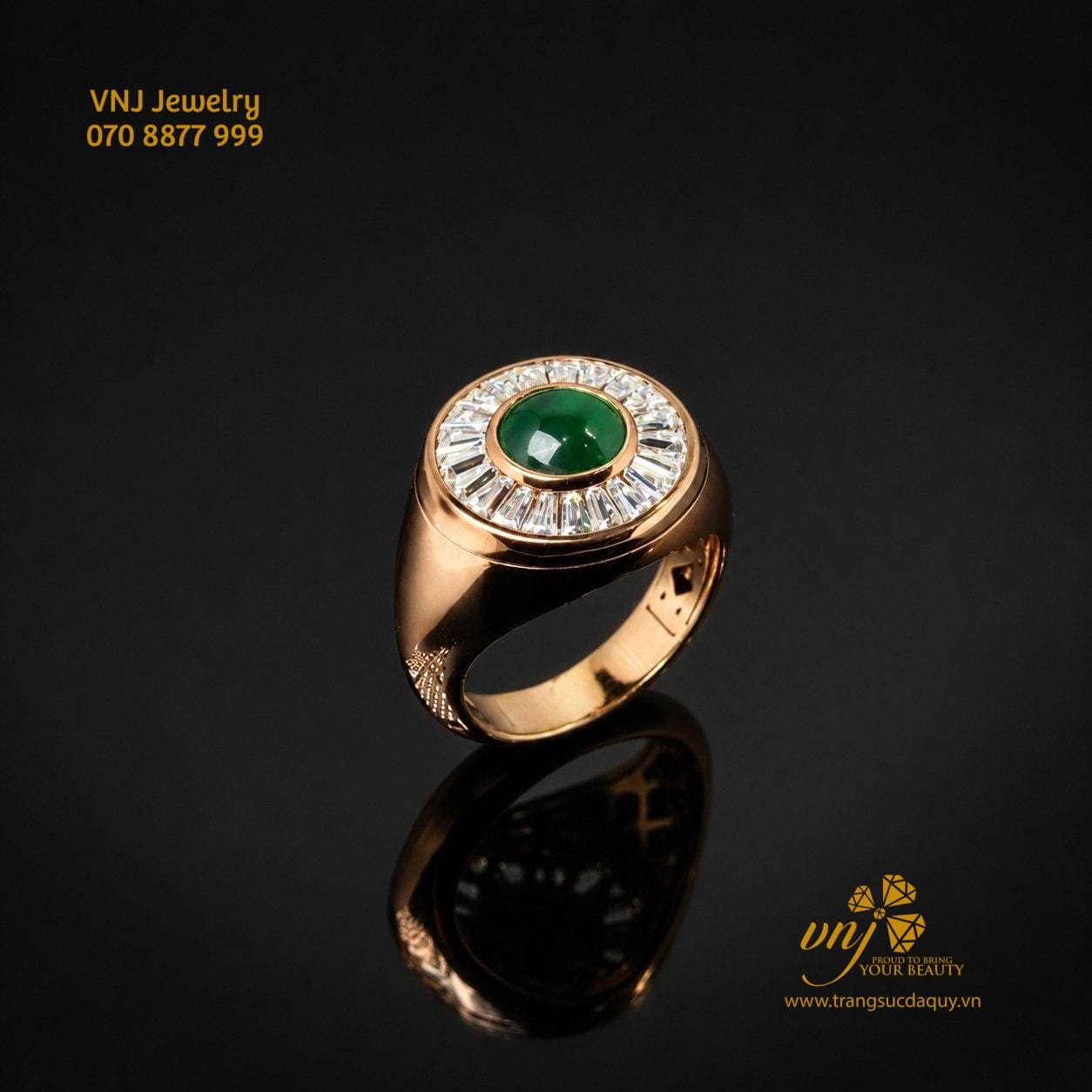 Nhẫn Lục Phỉ Thúy Type A Vàng Hồng Style Patek Philippe Unisex NM163