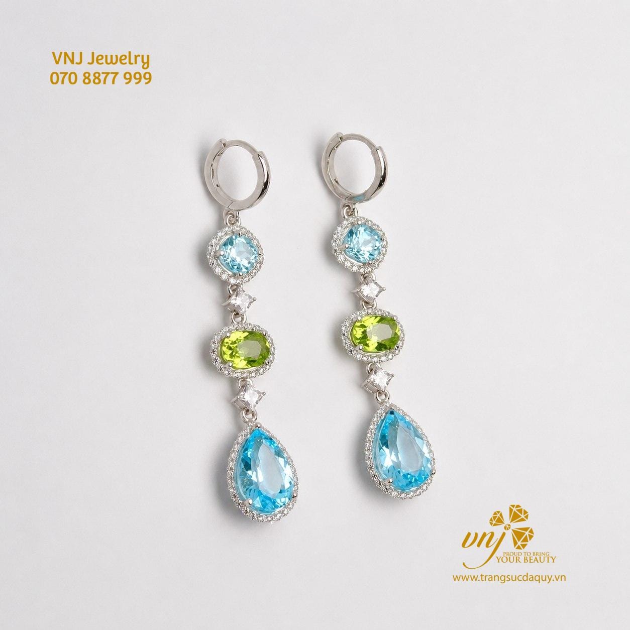 Bông Tai Mệnh Mộc Peridot Mix Topaz BTT16