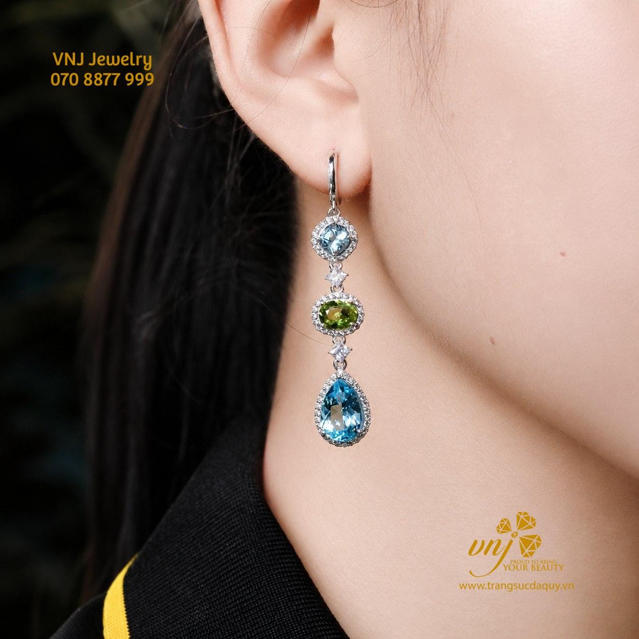 Bông Tai Mệnh Mộc Peridot Mix Topaz BTT16