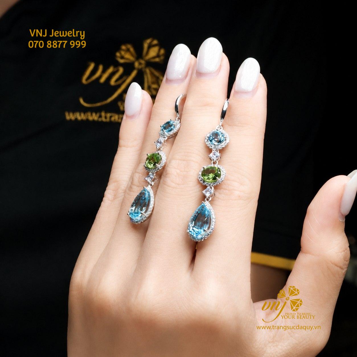 Bông Tai Mệnh Mộc Peridot Mix Topaz BTT16