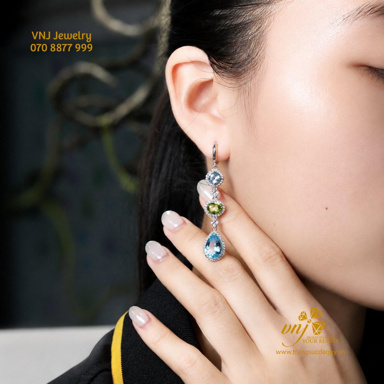 Bông Tai Mệnh Mộc Peridot Mix Topaz BTT16