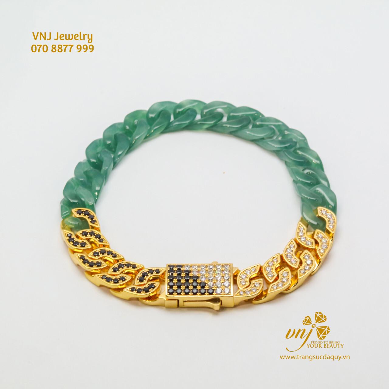 Lắc tay cuban phỉ thuý vàng 18K