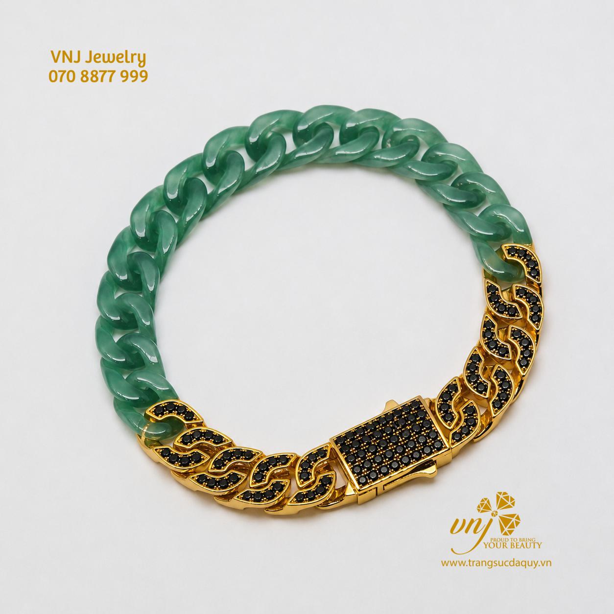Lắc Tay Cuban Vàng Phỉ Thúy Lam Type A LTJ3 - Ảnh 4