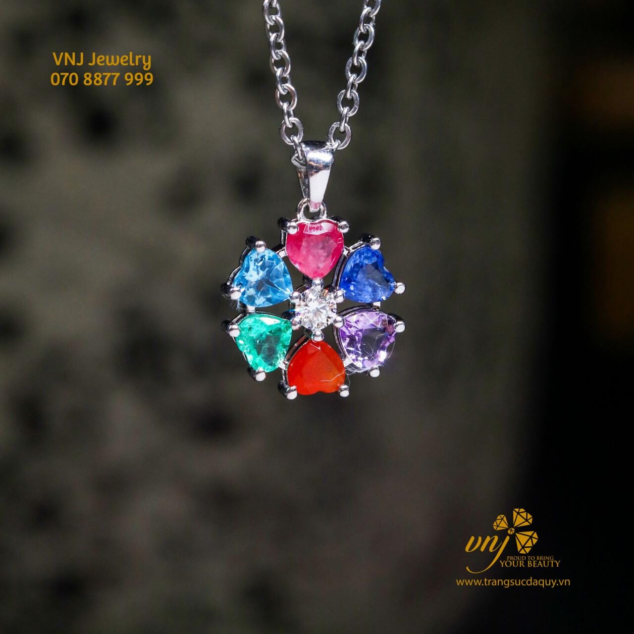 Mặt Dây Chuyền Trái Tim Hoa Đa Sắc MDS29