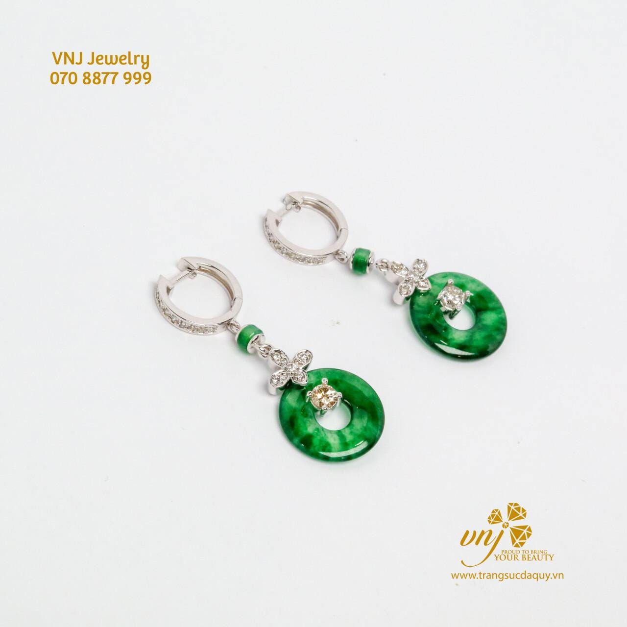 Bông Tai Đồng Điếu Lục Phỉ Thuý BTJ5