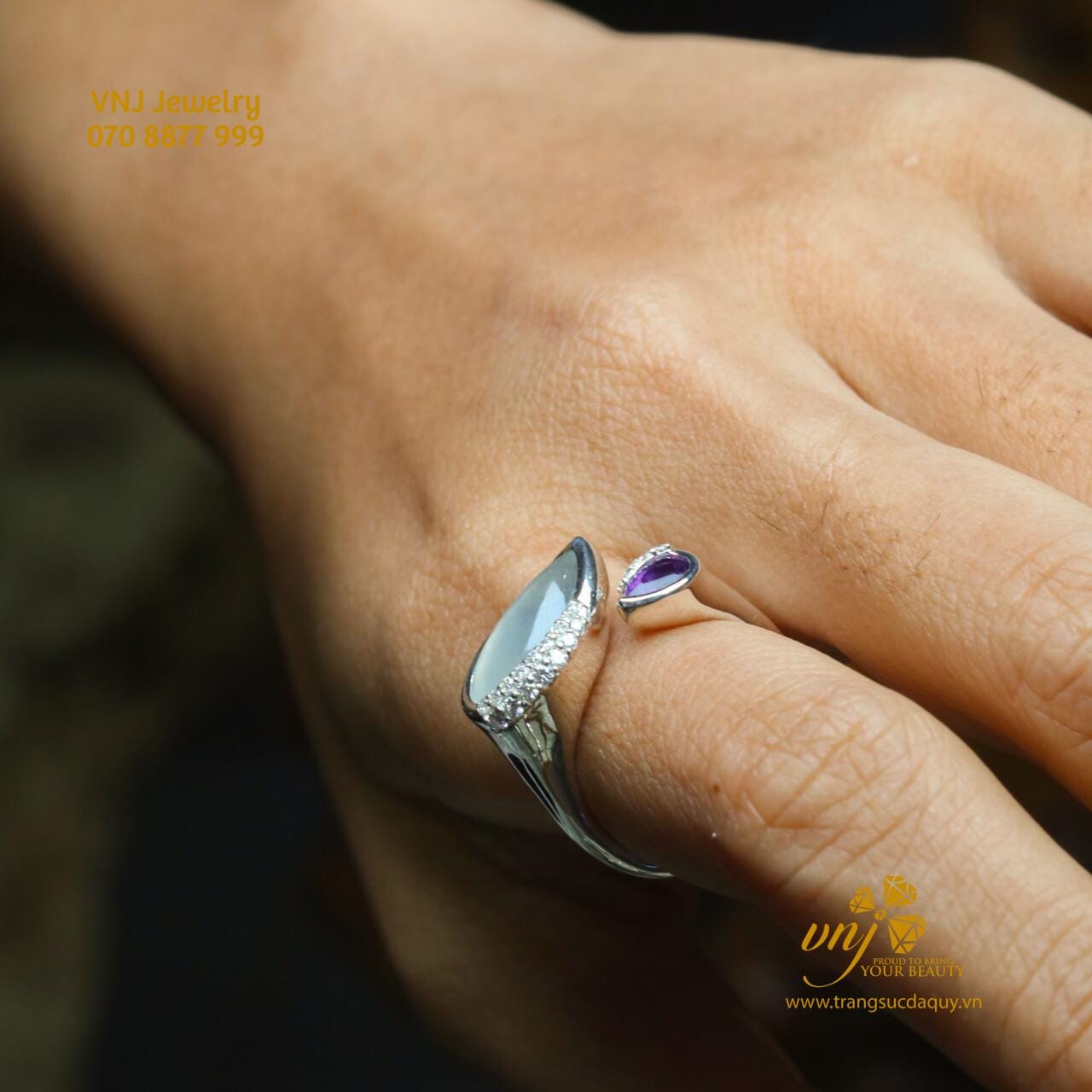 Nhẫn Open Ring Phỉ Thuý Và Thạch Anh Tím NWJ12 - Ảnh 5