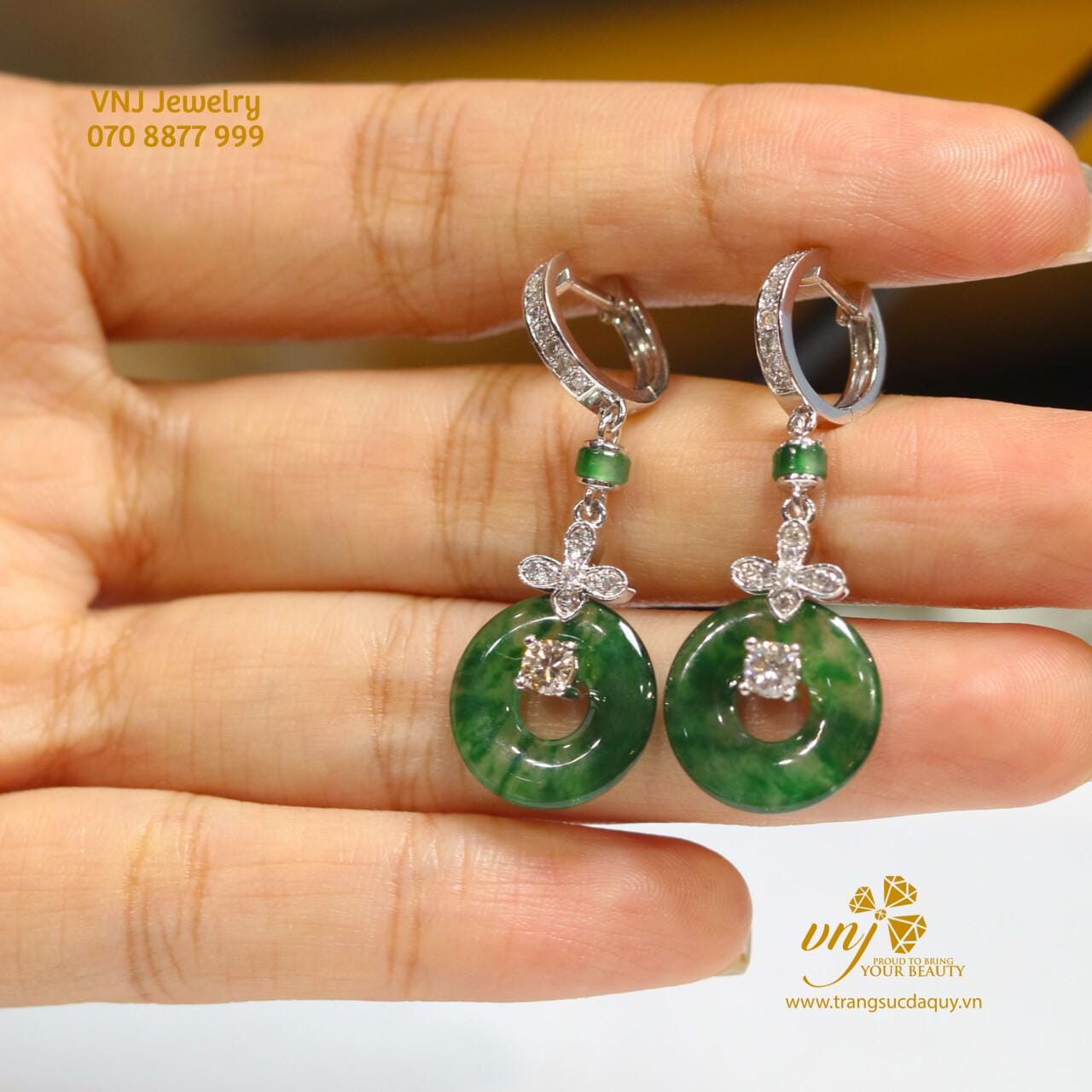 Bông Tai Đồng Điếu Lục Phỉ Thuý BTJ5 - Ảnh 2