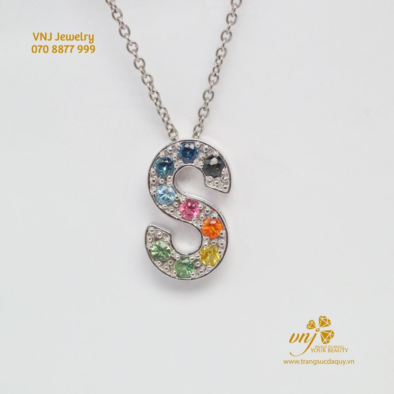 Mặt dây chuyền hình chữ S đính đá quý đa sắc từ VNJ Jewelry