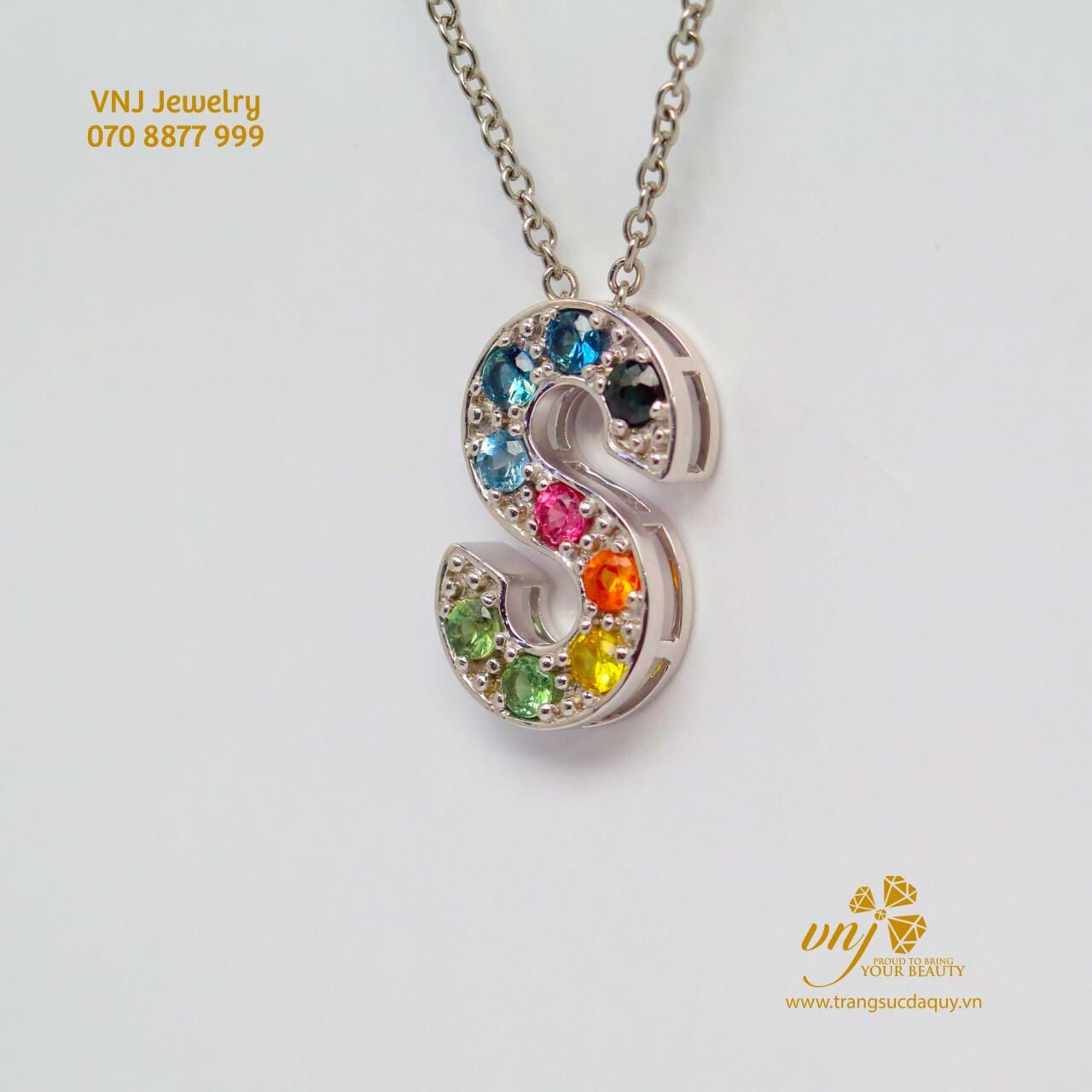 Mặt dây chuyền hình chữ S đính đá quý đa sắc từ VNJ Jewelry