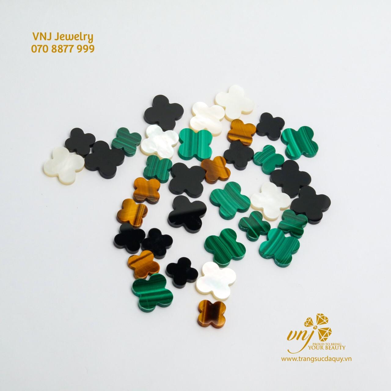 Charm Cỏ 4 Lá Malachite Xanh (Đá Lông Công) CDML2 - Ảnh 3