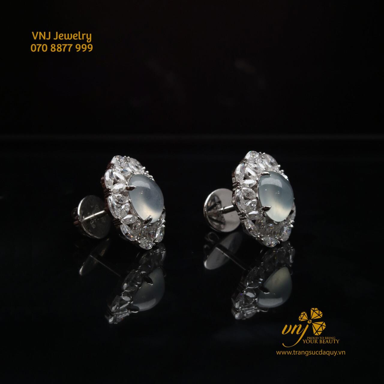 Bông Tai Phỉ Thuý Băng Halo BTJ8 - Ảnh 4