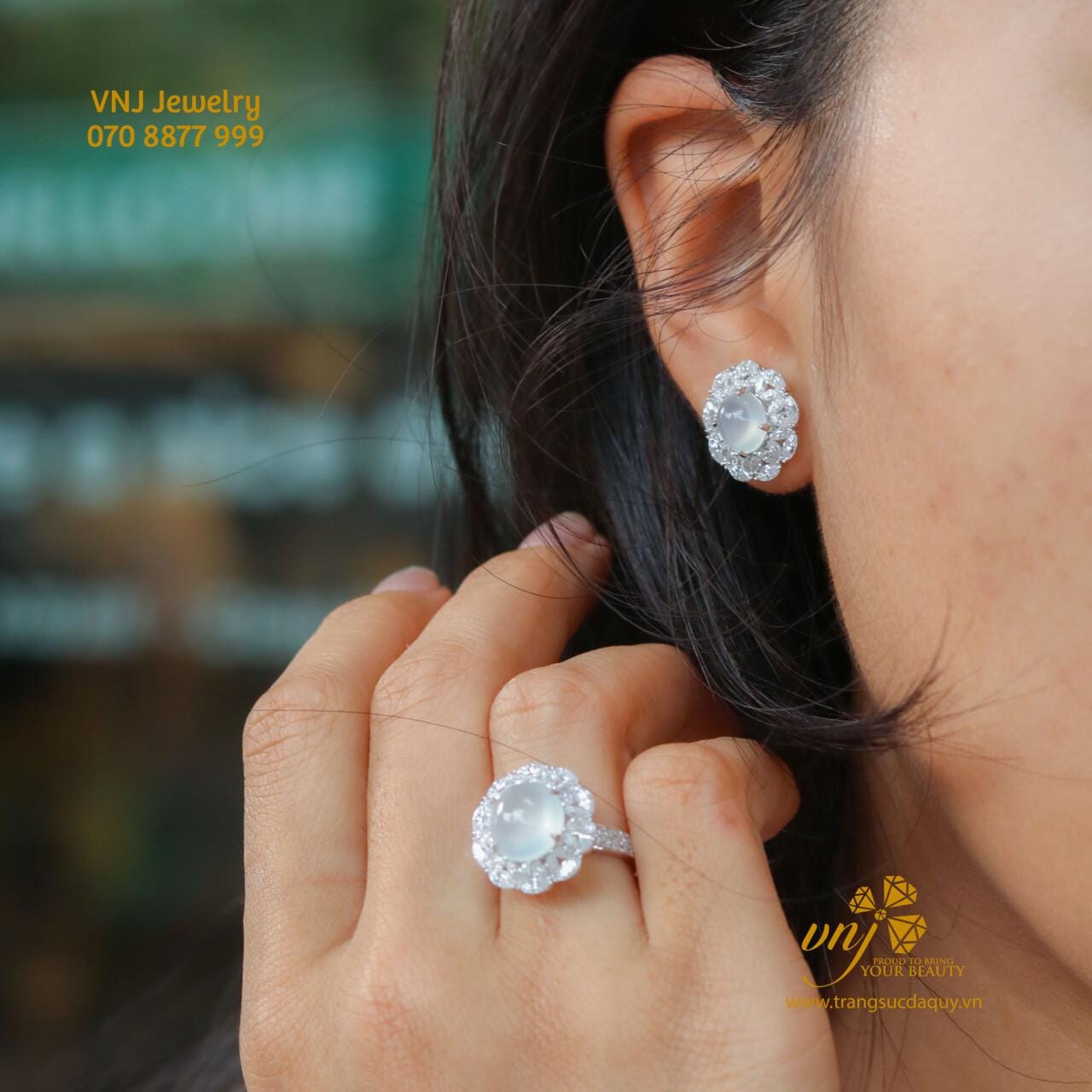 Bông Tai Phỉ Thuý Băng Halo BTJ8 - Ảnh 5