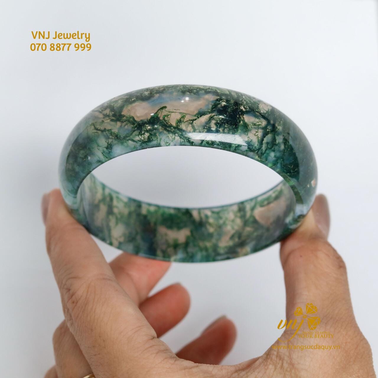 Vòng Ngọc Mã Não Rêu Nguyên Khối VKMN1