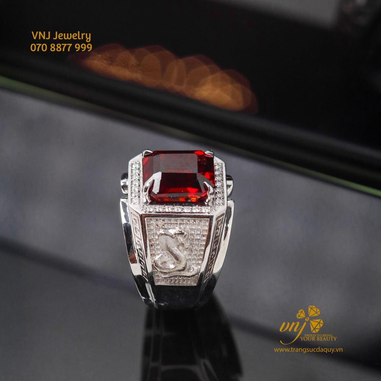 Nhẫn Rắn Đá Garnet Nam NM166 - Ảnh 4