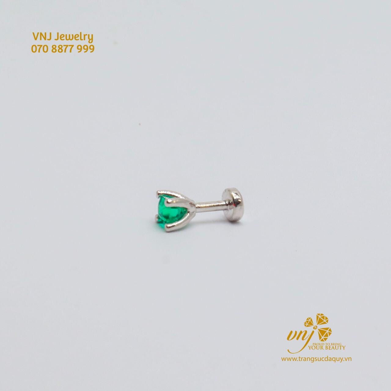 Bông Tai Flatback Emerald BT7 đá Emerald thiên nhiên