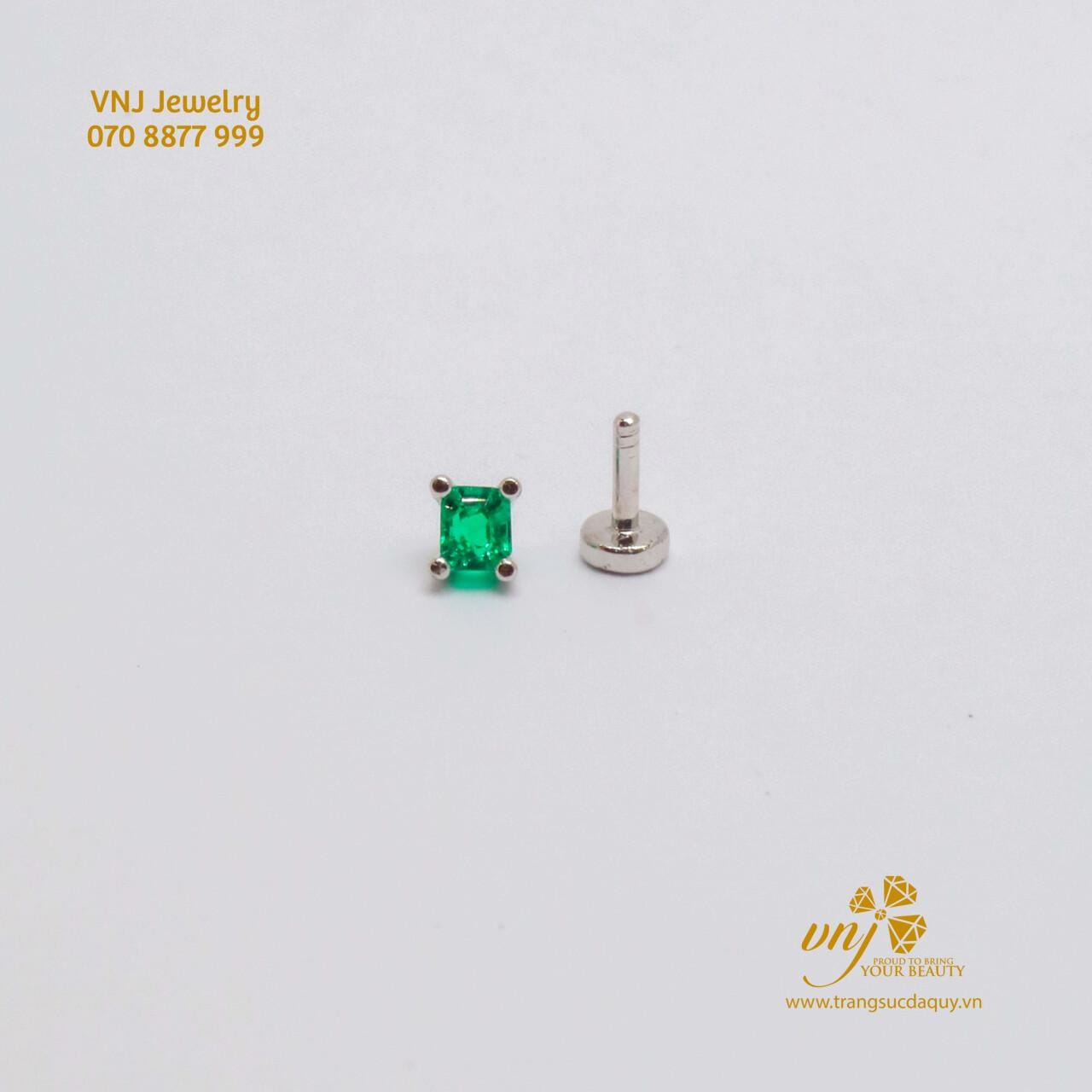 Bông Tai Flatback Emerald Thiên Nhiên BTE7