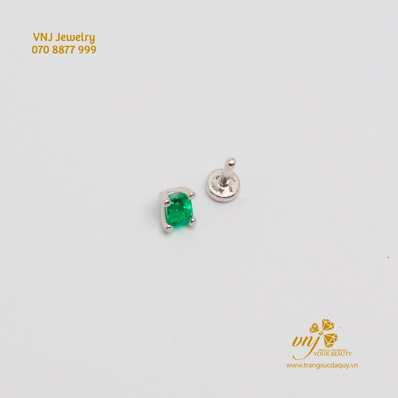 Bông Tai Flatback Emerald Thiên Nhiên BTE7 - Ảnh 2