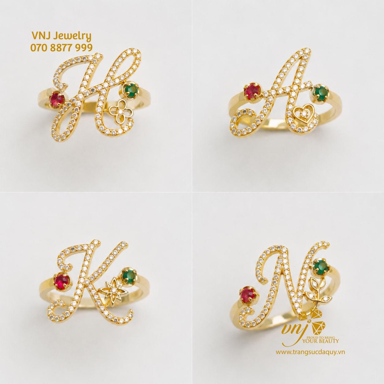 Nhẫn Chữ Cái Đính Đá Quý Theo Tên - Ảnh 4