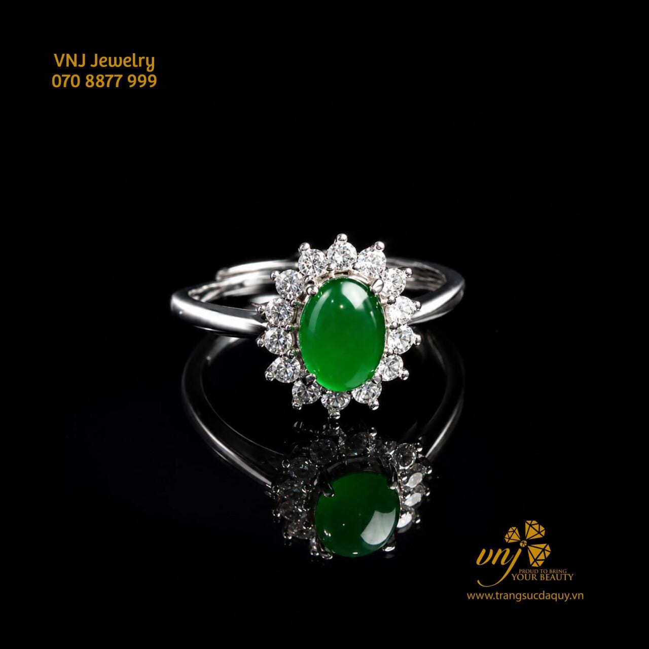 Nhẫn Ngọc Phỉ Thúy Luxury Vàng Trắng NWJ15 – Sang Trọng Với Ngọc Phỉ Thúy Thiên Nhiên