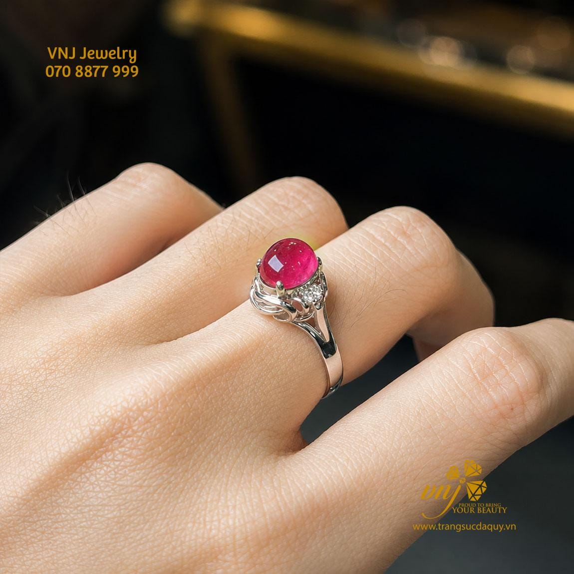 Nhẫn Bạch Kim Ruby Thiên Nhiên NWR30 - Ảnh 4