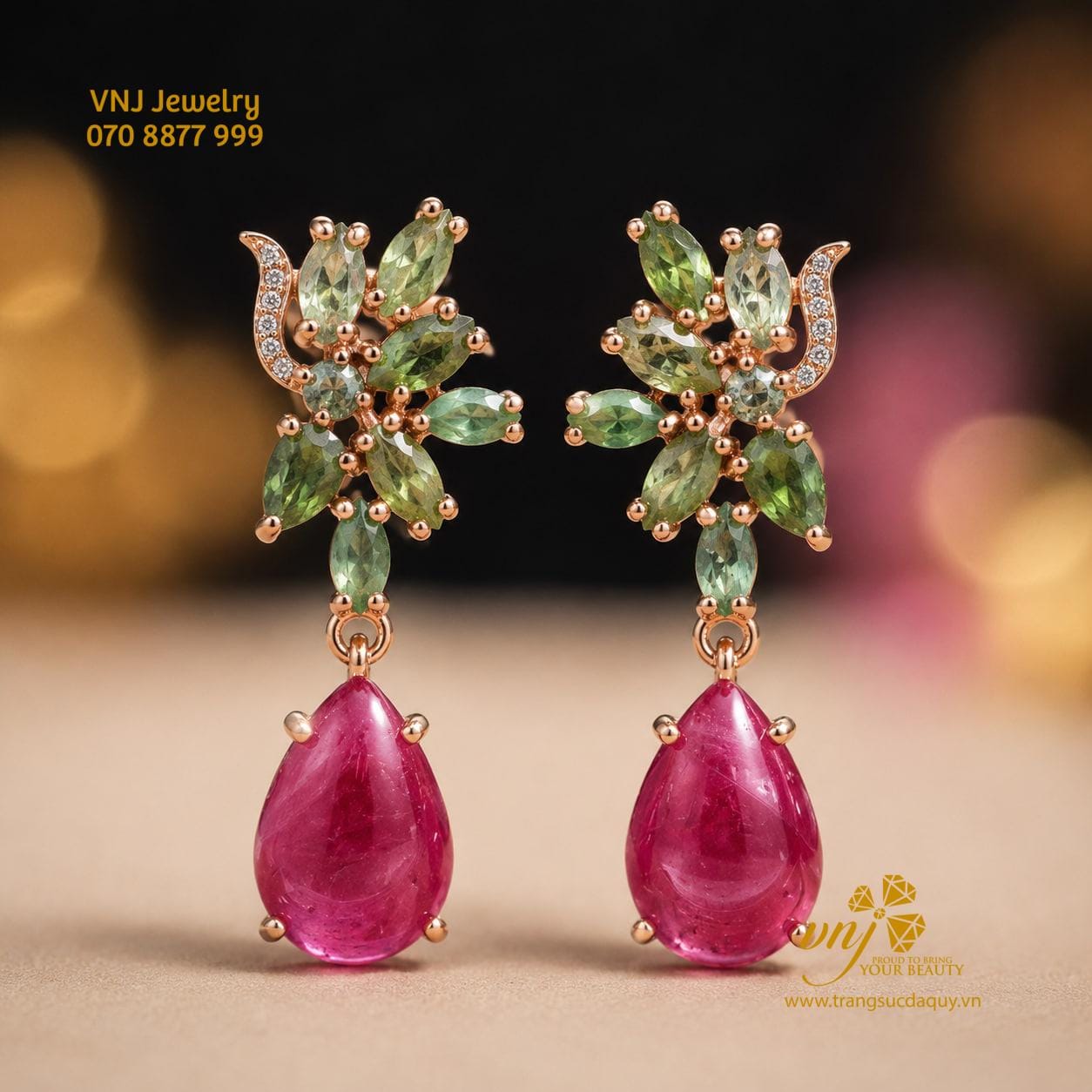 Bông Tai Ruby Mix Emerald BTR12