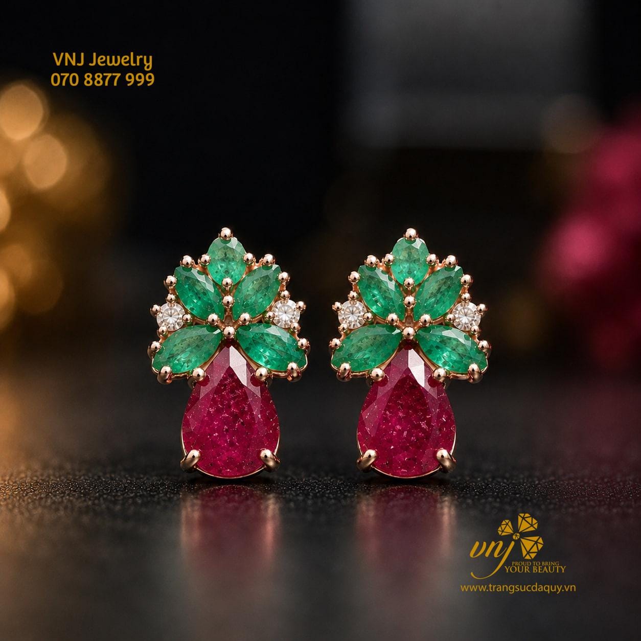 Bông Tai Ruby Mix Emerald BTR11