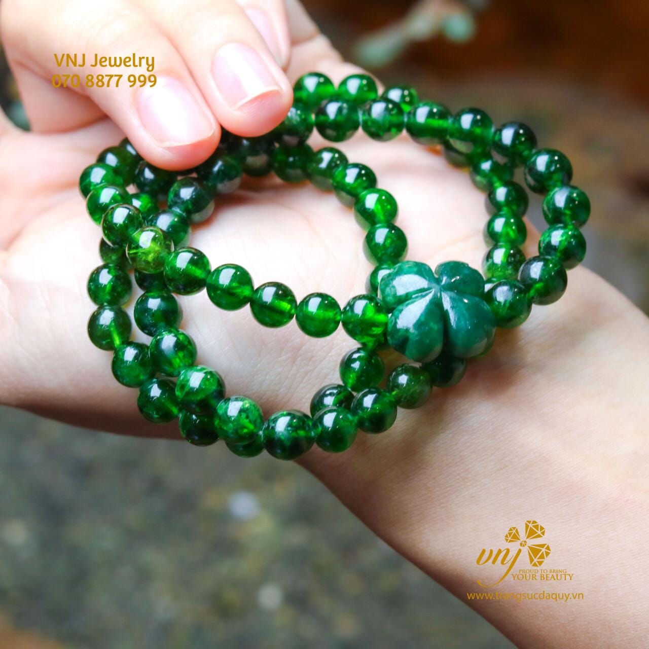 Chuỗi Vòng Tay Diopside Mix Cỏ 4 Lá VDD2