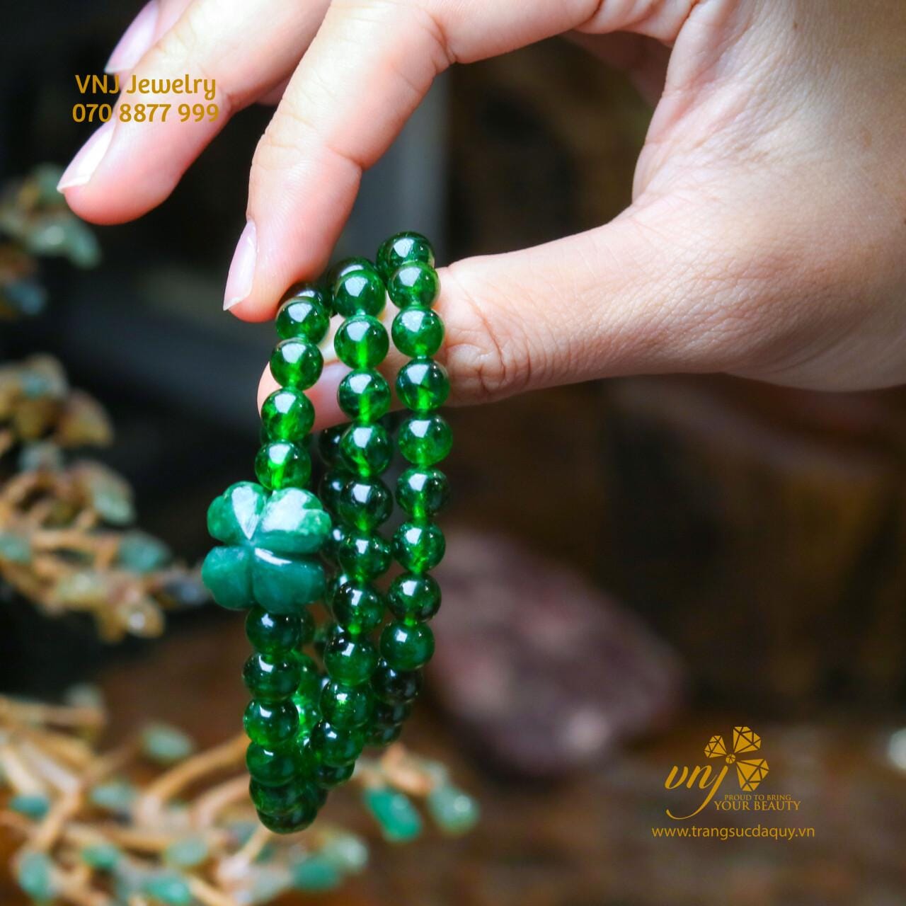 Chuỗi Vòng Tay Diopside Mix Cỏ 4 Lá VDD2