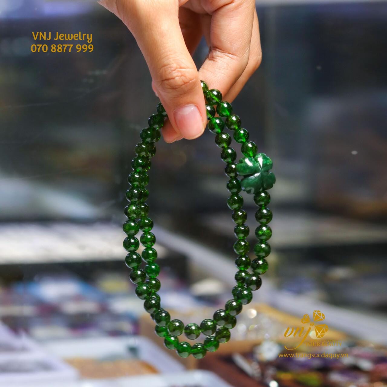 Chuỗi Vòng Tay Diopside Mix Cỏ 4 Lá VDD2 - Ảnh 3