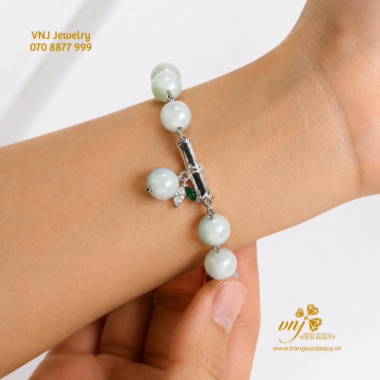 Vòng Tay Cẩm Thạch Mix Charm Đốt Trúc VCJ1