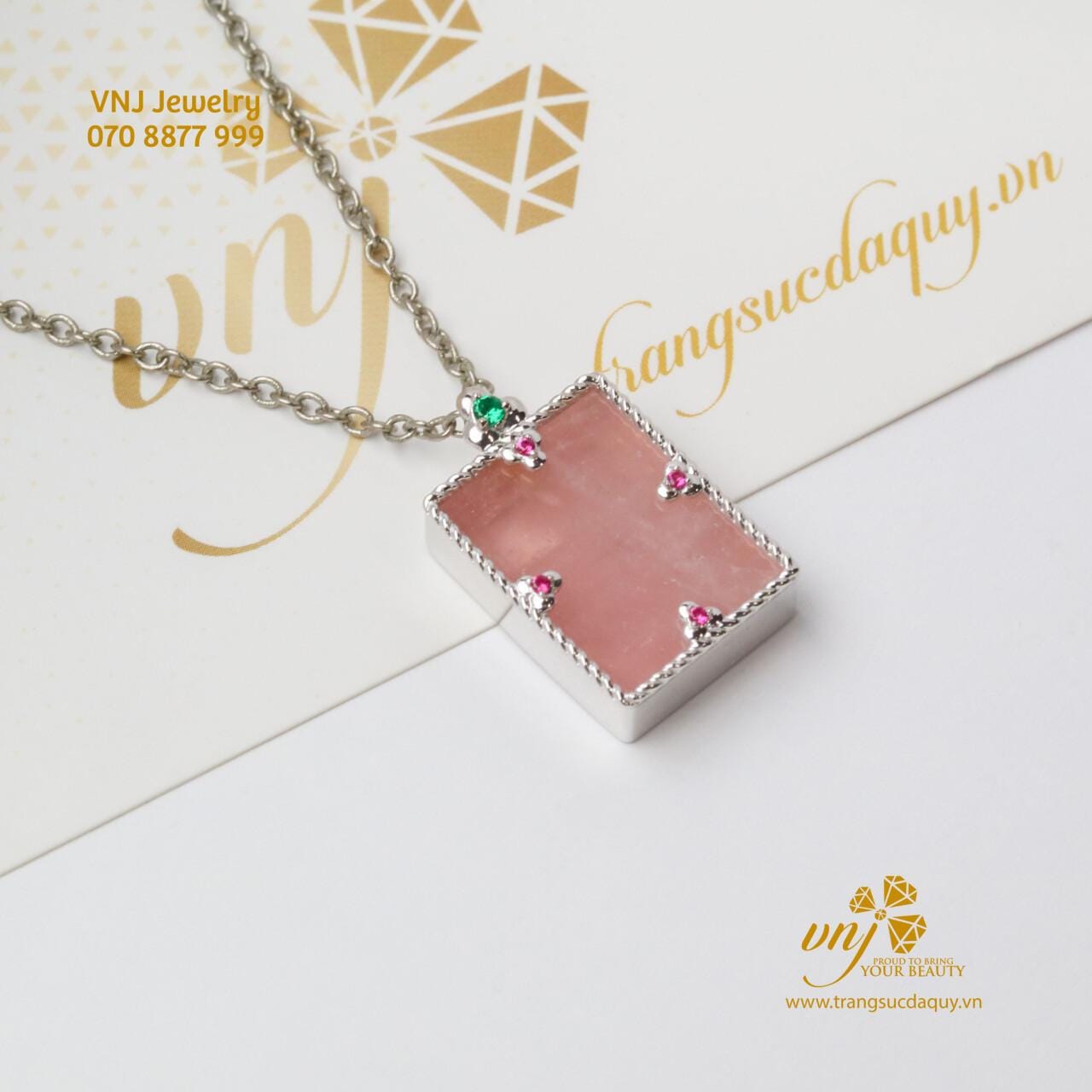 Mặt Dây Chuyền Vô Sự Bài Thạch Anh Hồng MDQH9