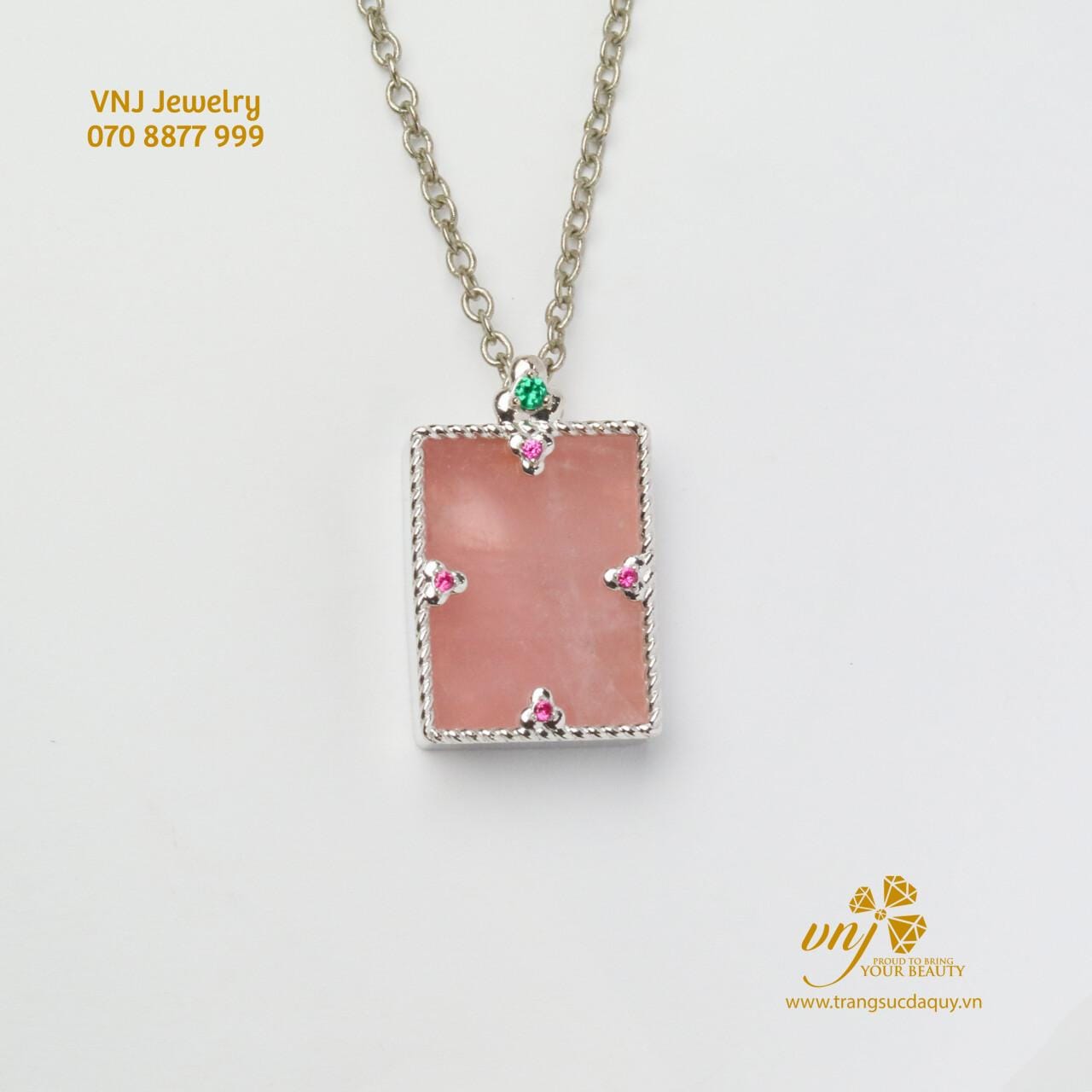 Mặt Dây Chuyền Vô Sự Bài Thạch Anh Hồng MDQH9
