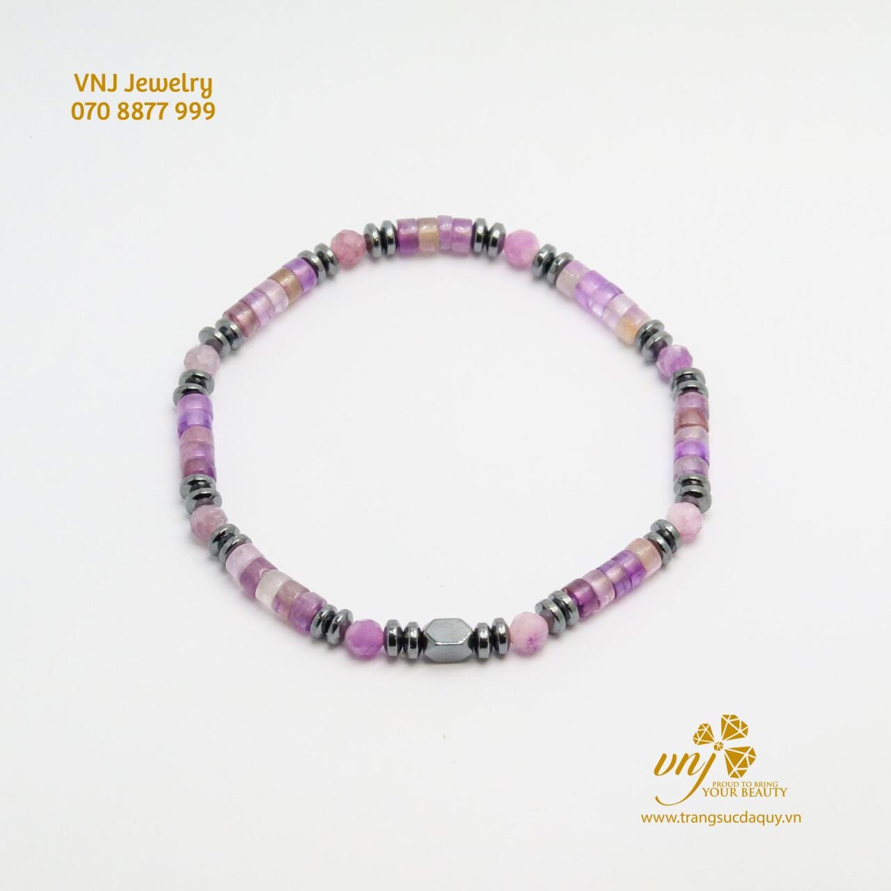 Vòng Tay Đá Thạch Anh Tím Mix Hematite VDQT5