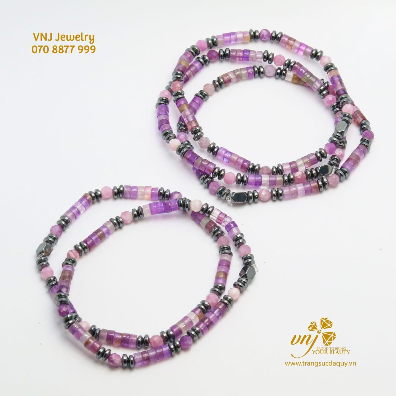 Vòng Tay Đá Thạch Anh Tím Mix Hematite VDQT5 - Ảnh 4