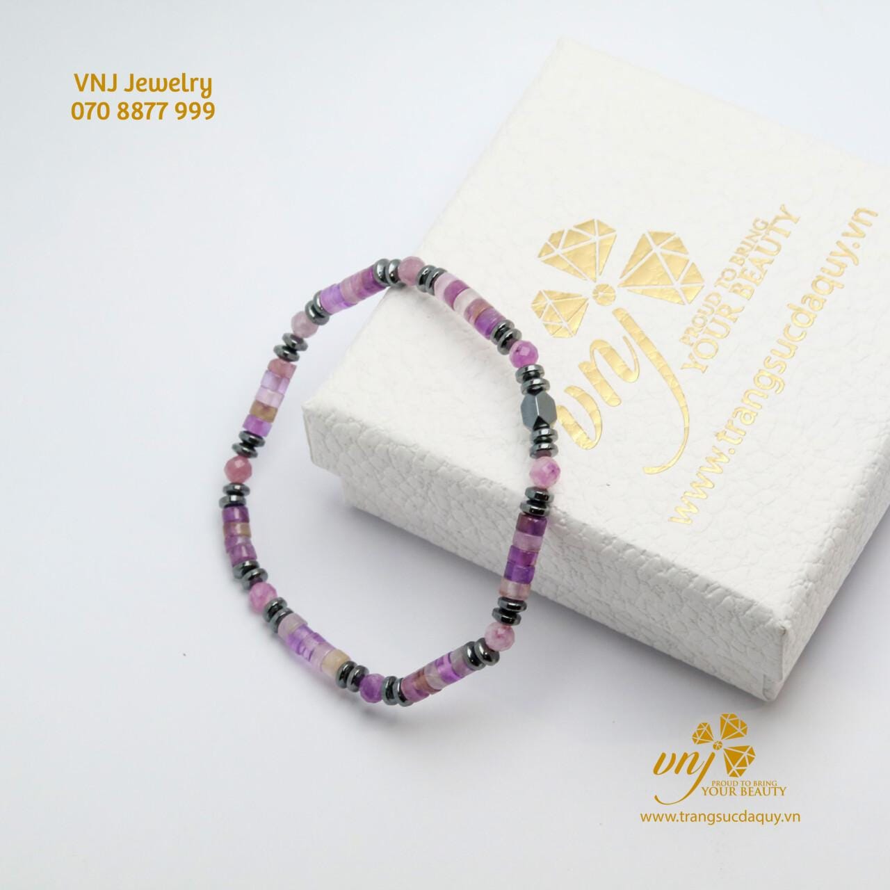 Vòng Tay Đá Thạch Anh Tím Mix Hematite VDQT5 - Ảnh 3