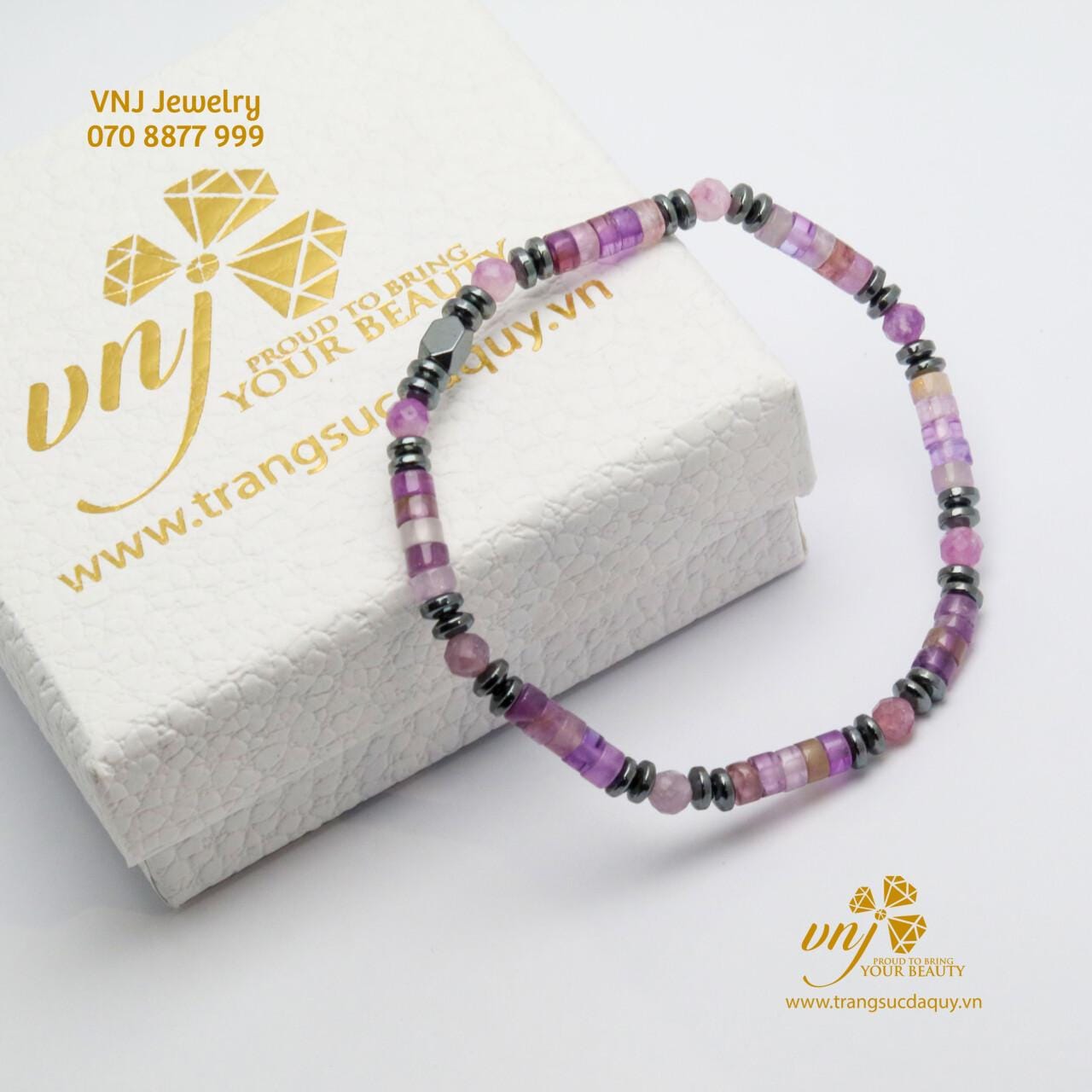 Vòng Tay Đá Thạch Anh Tím Mix Hematite VDQT5 - Ảnh 2