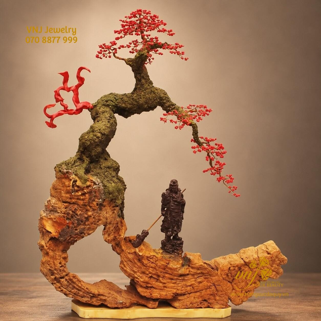 Lũa Treo Tường BonSai Tượng Quan Công Đá San Hô Đỏ LBS -T006