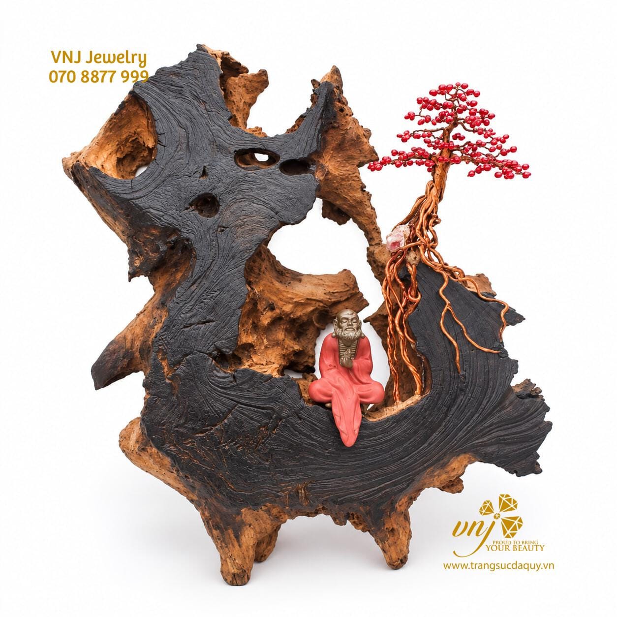 Bonsai Lũa Treo Tường Đá Quý San Hô Đỏ LBS-T005