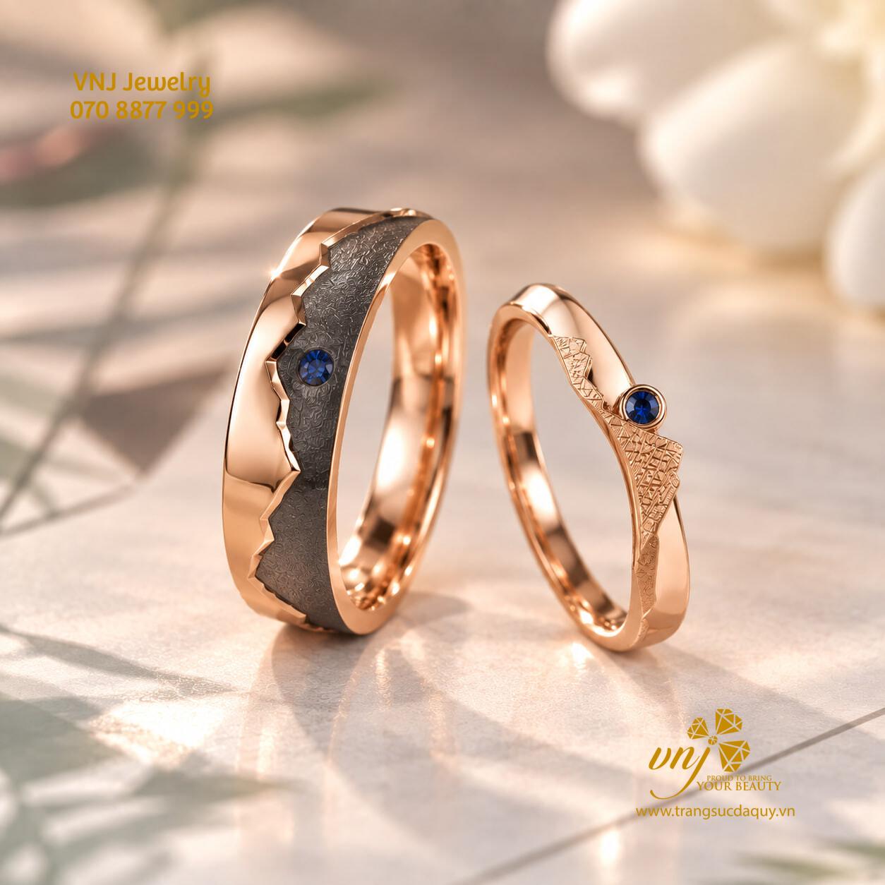 Nhẫn Cưới Vàng Hồng Đá Sapphire Blue NC115